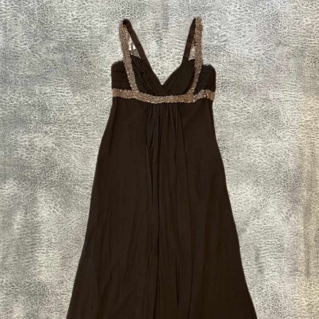 Vintage Abs Embellished Brown Maxi Gown